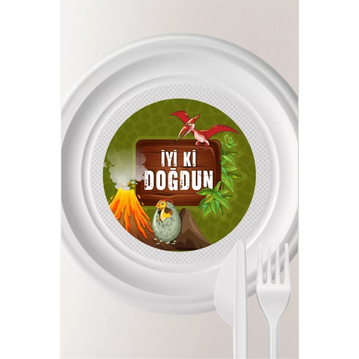 Dinozor Temalı Tabak Sticker (Etiket) 15li * Yapışkanlı Kağıt