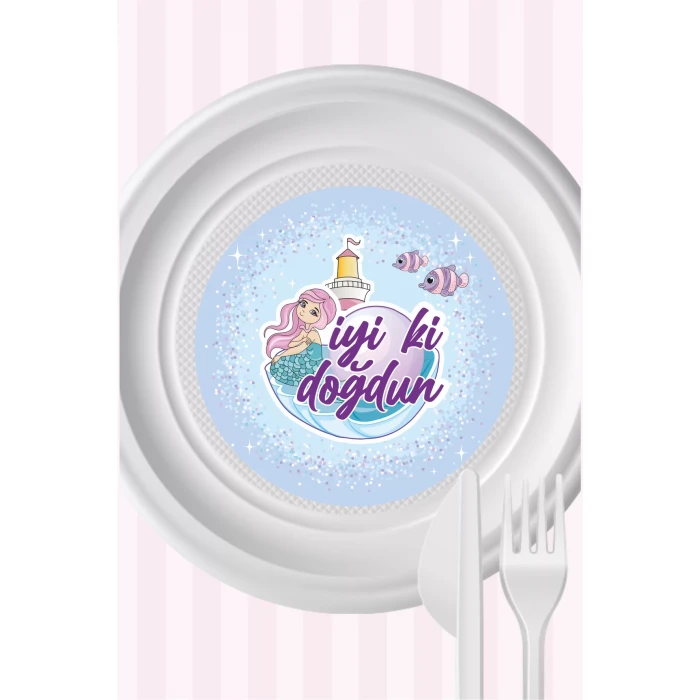 Deniz Kızı Konseptli Tabak Sticker (Etiket) 15li * Yapışkanlı Kağıt