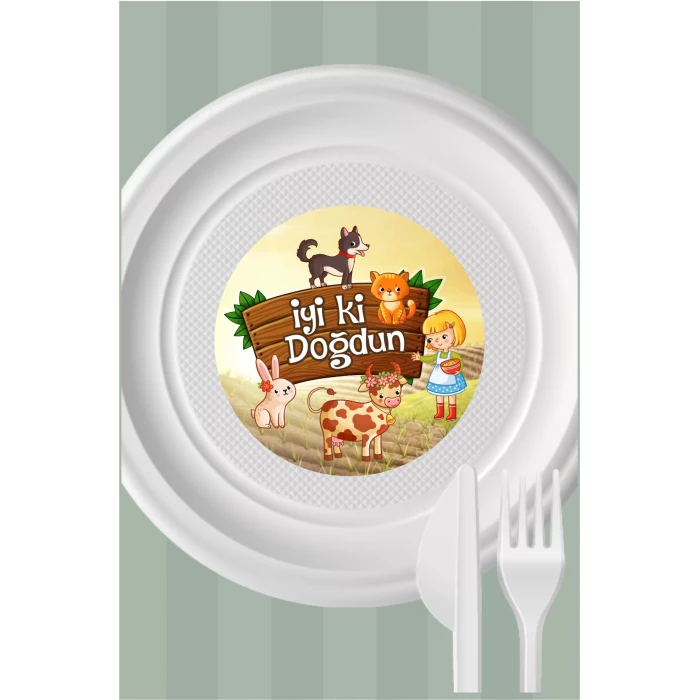 Çiftlik Konseptli Tabak Sticker (Etiket) 15li * Yapışkanlı Kağıt