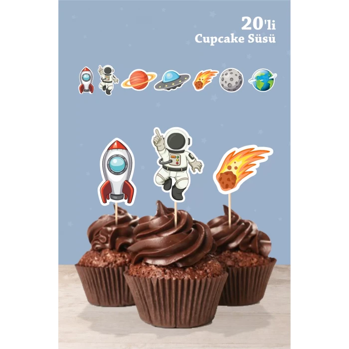 Uzay Temalı Doğum Günü * Cupcake Süsü 20li