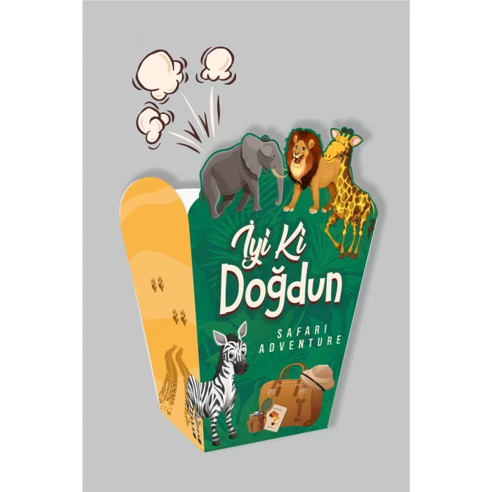 Safari Konsepti Popcorn Kutusu (mısır) 8li