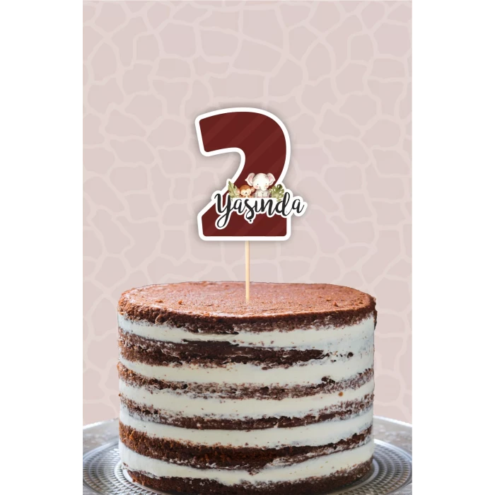 Safari Pastel 2 Yaşında (iki) Pasta Süsü *Kalın Kağıt