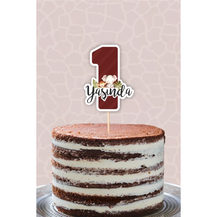 Safari Pastel 1 Yaşında (Bir) Pasta Süsü *Kalın Kağıt
