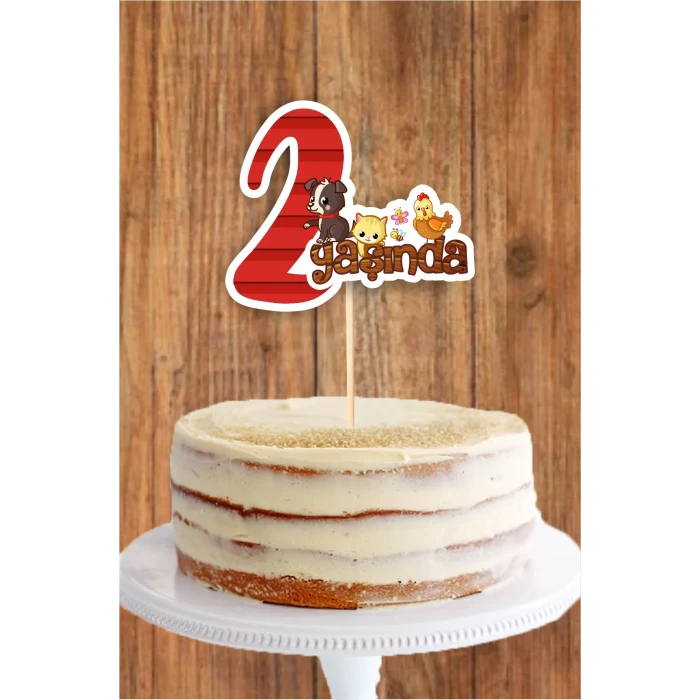 Çiftlik Konseptli 2 Yaşında (iki) Pasta Süsü *Kalın Kağıt