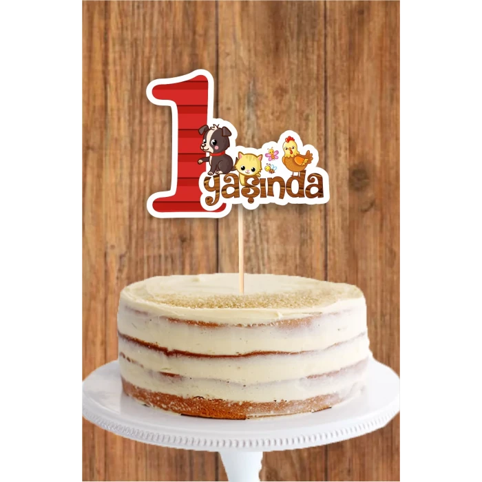 Çiftlik Konseptli 1 Yaşında (Bir) Pasta Süsü *Kalın Kağıt