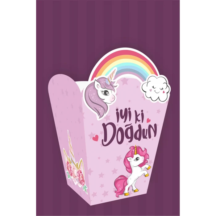 Unicorn Temalı Popcorn Kutusu (mısır) 8li