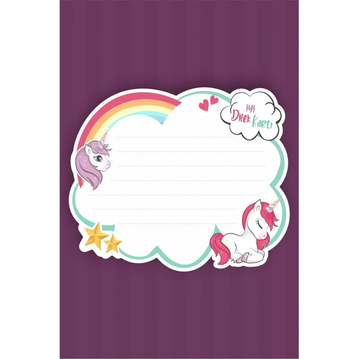 Unicorn Temalı Dilek Kartı 20li *Kalın Kağıt