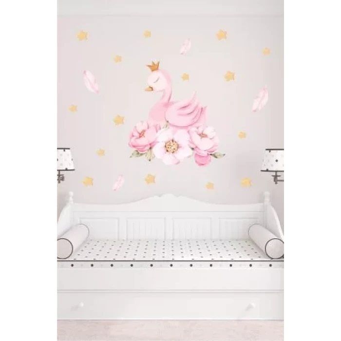 Çiçekli Kuğu Duvar Sticker 70x100 cm