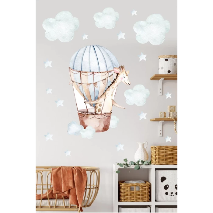 Uçan Balonda Zürafa Sticker Duvar Sticker 70x100 cm