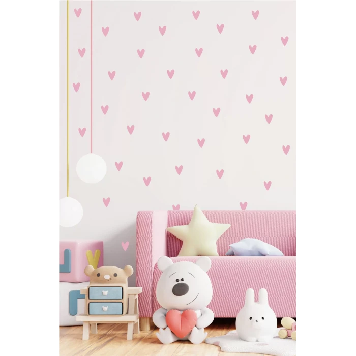 Pembe Kalpler Duvar Sticker 200 Adet