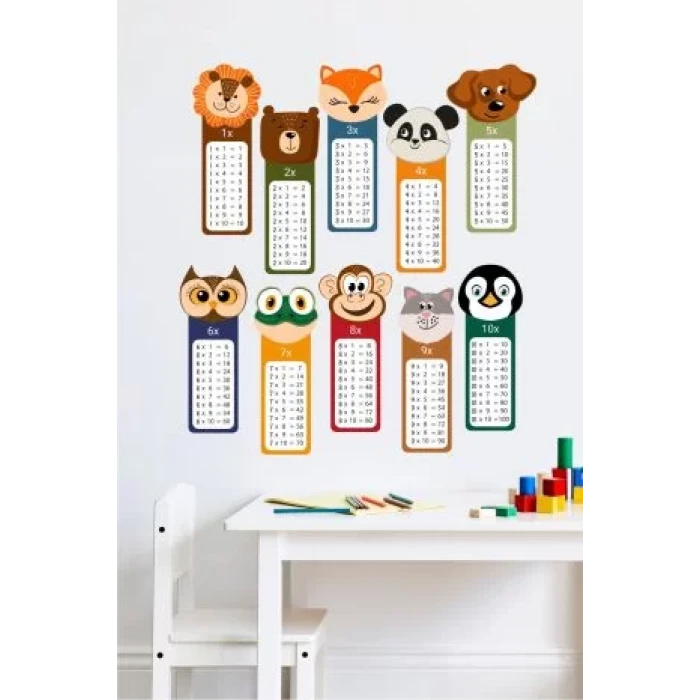 Hayvanlar Çarpım Tablosu Eğitici Duvar Sticker 70x100 cm
