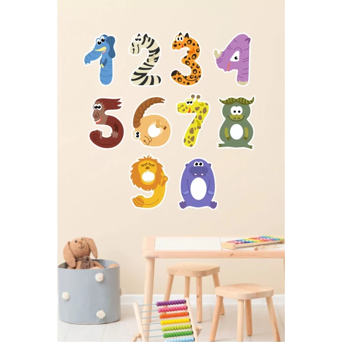 Figürlü Sayılar Eğitici Duvar Sticker 70x100 cm