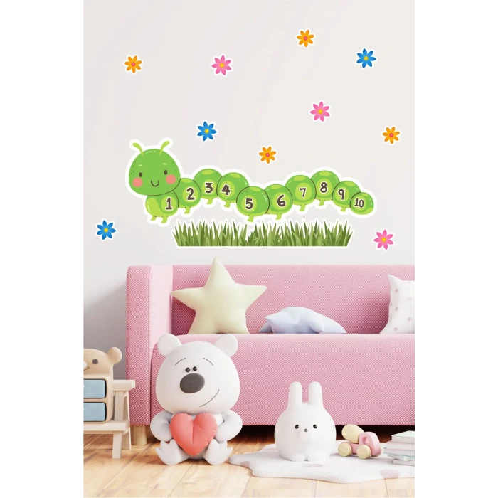 Tırtıl Sayılar Eğitici Duvar Sticker 70x100 cm