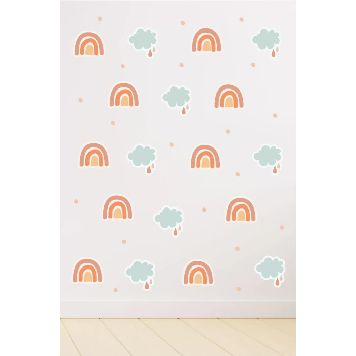 Gökkuşağı Bulut Çoklu - 50 Puantiye Duvar Sticker 100x100 cm