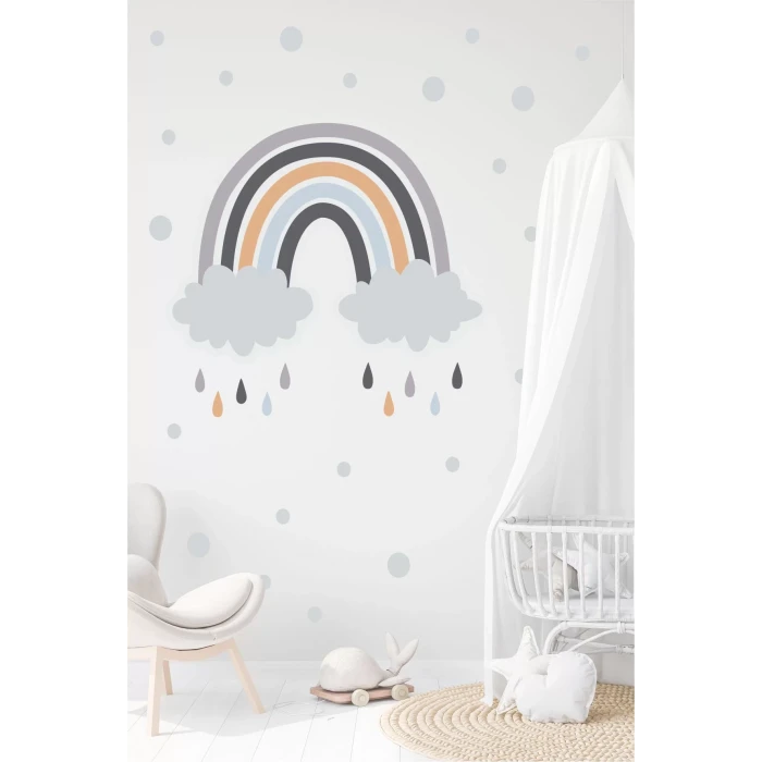 Gökkuşağı Gri Bulutlu ve 140 Puantiye Duvar Sticker Seti 50x100cm