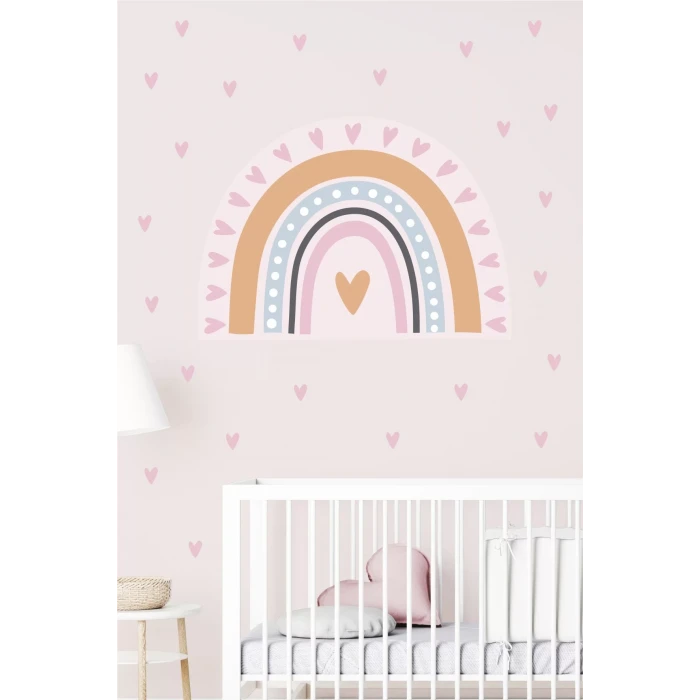 Pembe Gökkuşağı ve 140 Kalp Duvar Sticker Seti 50x100cm