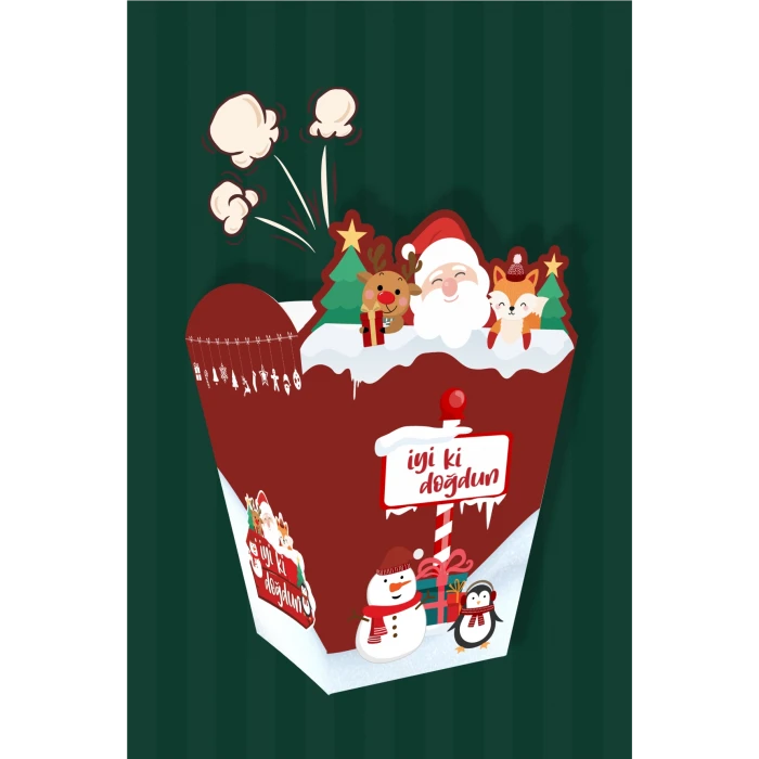 Kış Konsepti Popcorn (mısır) Kutusu *8li Doğum Günü
