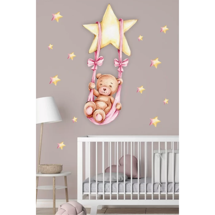 Yıldızlı Sallanan Ayıcık Duvar Sticker Seti
