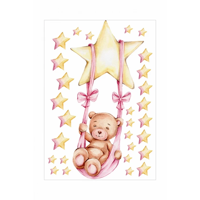 Yıldızlı Sallanan Ayıcık Duvar Sticker Seti