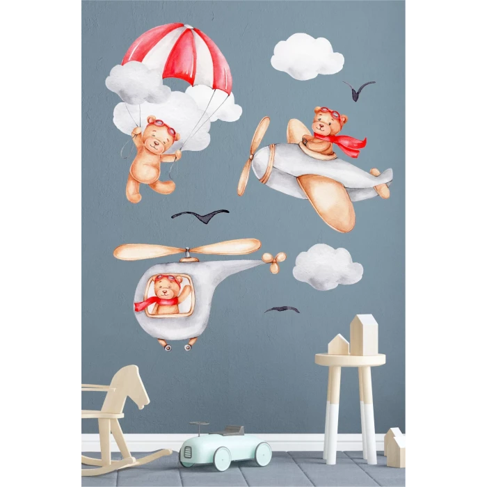 Ayıcık Bulutların Üzerinde Duvar Sticker Seti