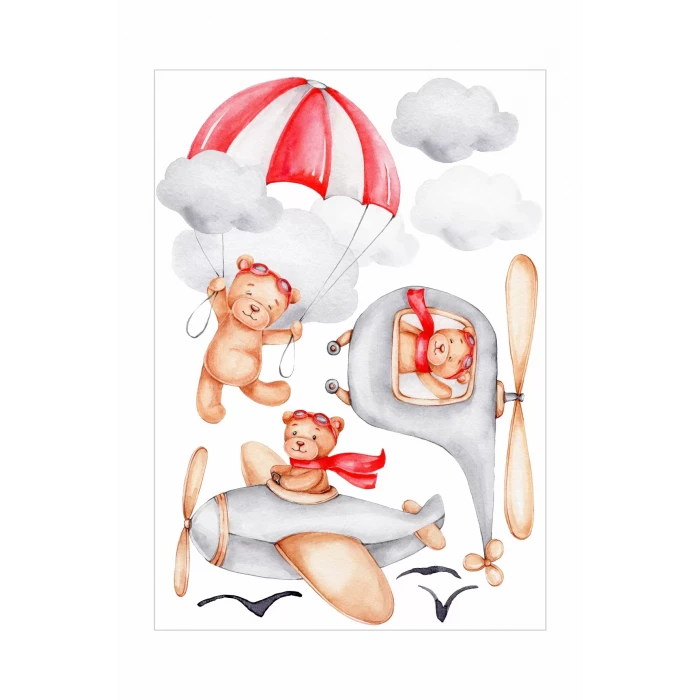 Ayıcık Bulutların Üzerinde Duvar Sticker Seti