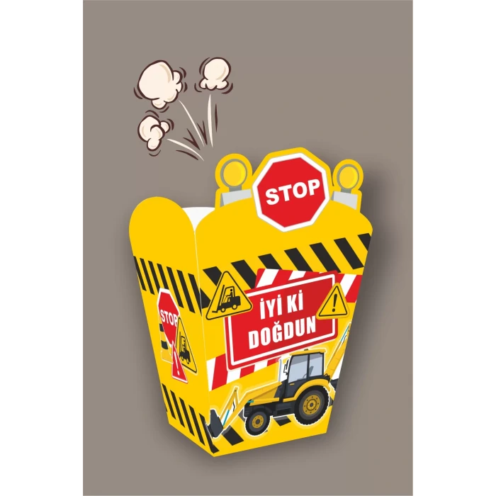 İş Makinaları Doğum Günü * Popcorn Kutusu (mısır) 8li