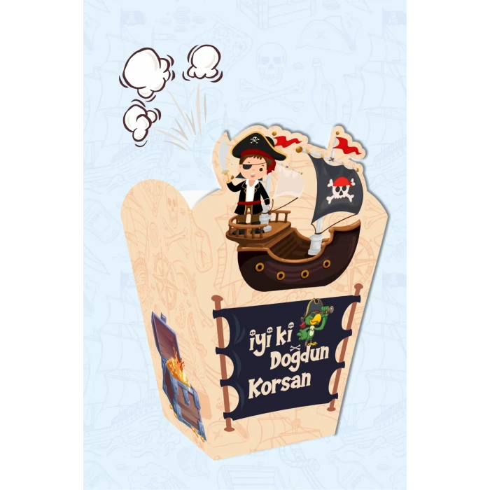 Korsan Konsepti Doğum Günü * Popcorn Kutusu (mısır) 8li