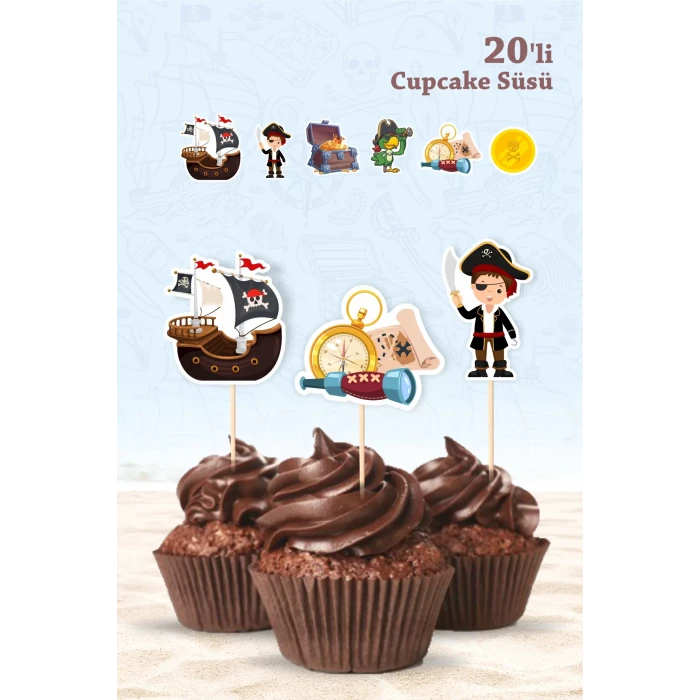 Korsan Konsepti Doğum Günü * Cupcake Süsü 20li