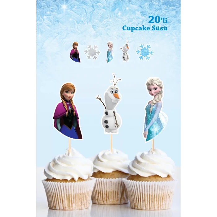 Frozen Karlar Ülkesi Cupcake Süsü 20li (Kalın Kağıt) * Doğum Günü