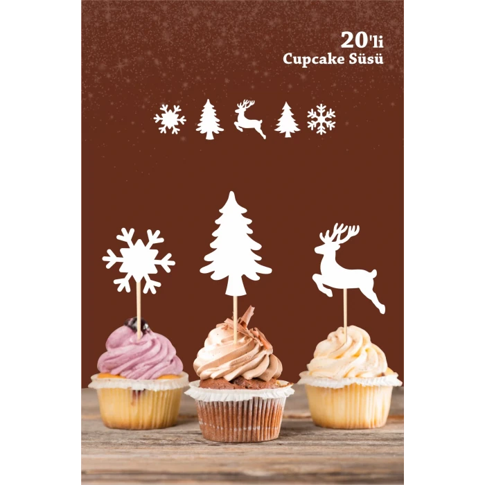 Kar Konsepti Cupcake Süsü 20li (Kalın Kağıt) * Doğum Günü