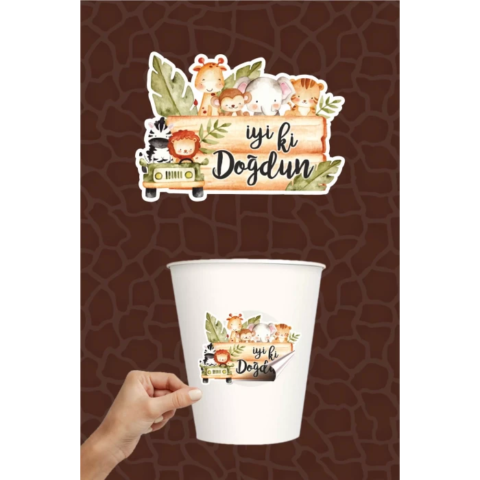 Safari Hayvanları Pastel *Sticker 20li *Yapışkanlı Kağıt