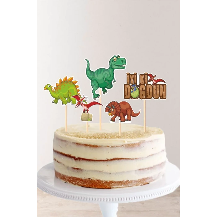 Dinozor Konseptli Kürdanlı Pasta Süsü *Kalın Kağıt