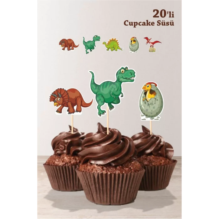 Dinozor Konseptli Cupcake Süsü Kürdanlı *Kalın Kağıt