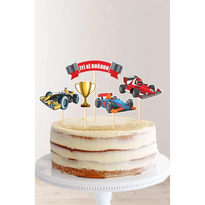 Yarış Araba Konseptli Kürdanlı Pasta Süsü **Kalın Kağıt