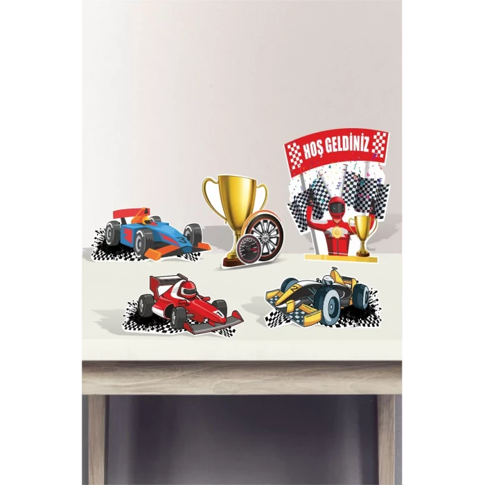 Yarış Arabası Konseptli Ayaklı Pano Seti **(Masa Üstü) Kalın Kağıt