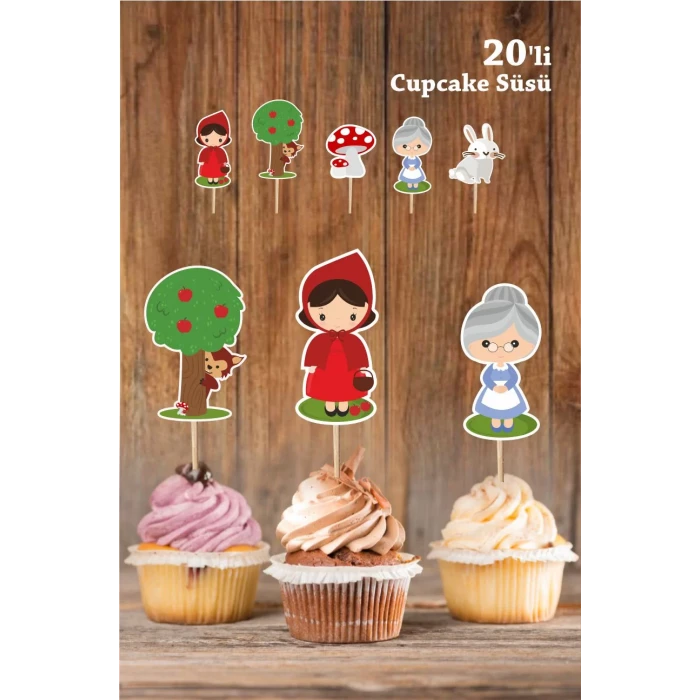 Kırmızı Başlıklı Kız Konseptli Cupcake Süsü Kürdanlı **Kalın Kağıt