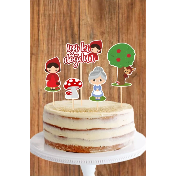 Kırmızı Başlıklı Kız Konseptli Kürdanlı Pasta Süsü **Kalın Kağıt