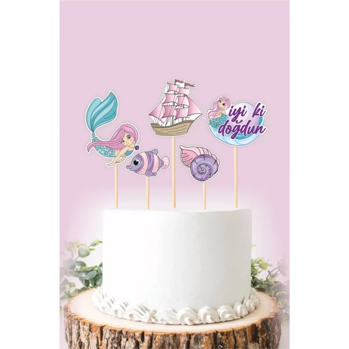 Deniz Kızı İyi Ki Doğdun Pasta Kürdan Süsü - * Kalın Kağıt