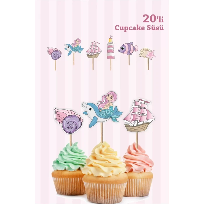 Deniz Kızı Cupcake Kürdan Süsü *kalın Kağıt