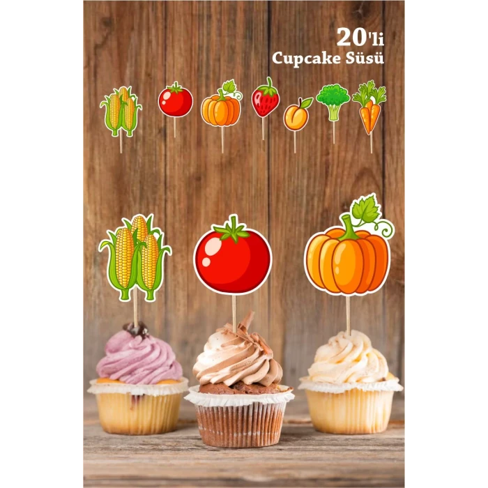 Çiftlik Temalı Sebze&Meyve Cupcake Kürdan Süsü ** Kalın Kağıt