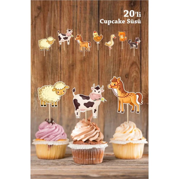 Çiftlik Hayvanları Cupcake Kürdan Süsü ** Kalın Kağıt