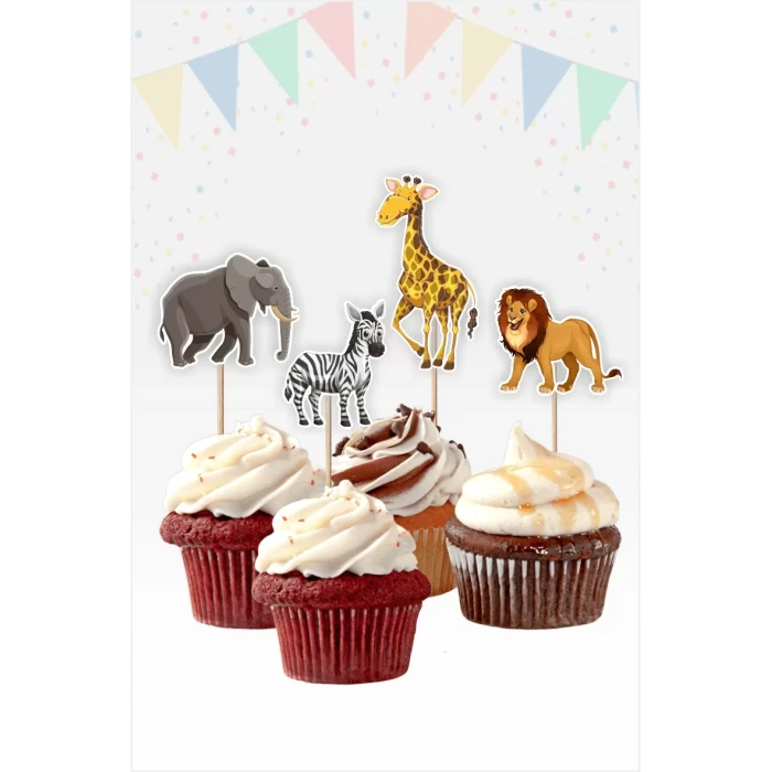 Safari Doğum Günü Cupcake Kürdan Süs **Kalın Kağıt
