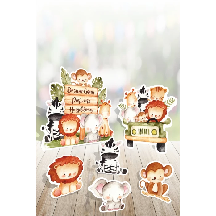 Safari Hayvanlar Ayaklı Pano Seti Pastel Safari ( Masa Üstü ) ** Kalın Kağıt