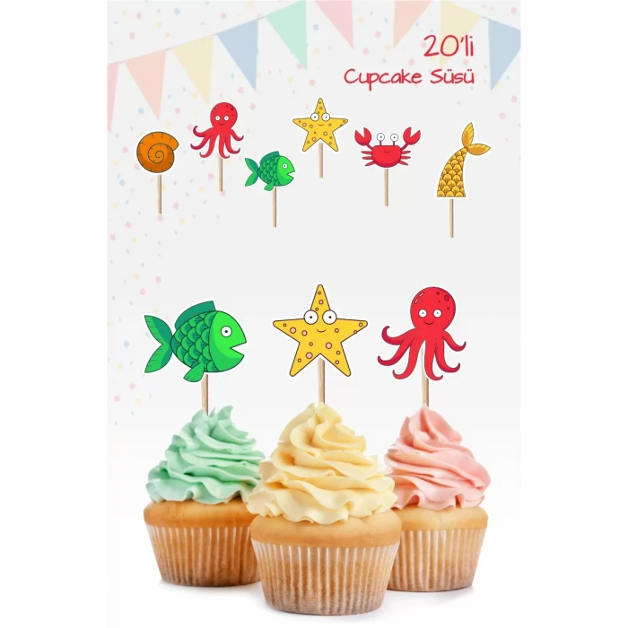 Deniz Canlıları Cupcake Süsü *Kalın Kağıt