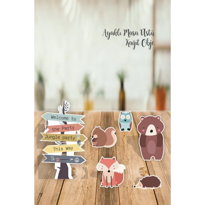 Wild Jungle Party Ayaklı Pano Seti Kağıt Figürler Vahşi Hayvanlar Parti Seti