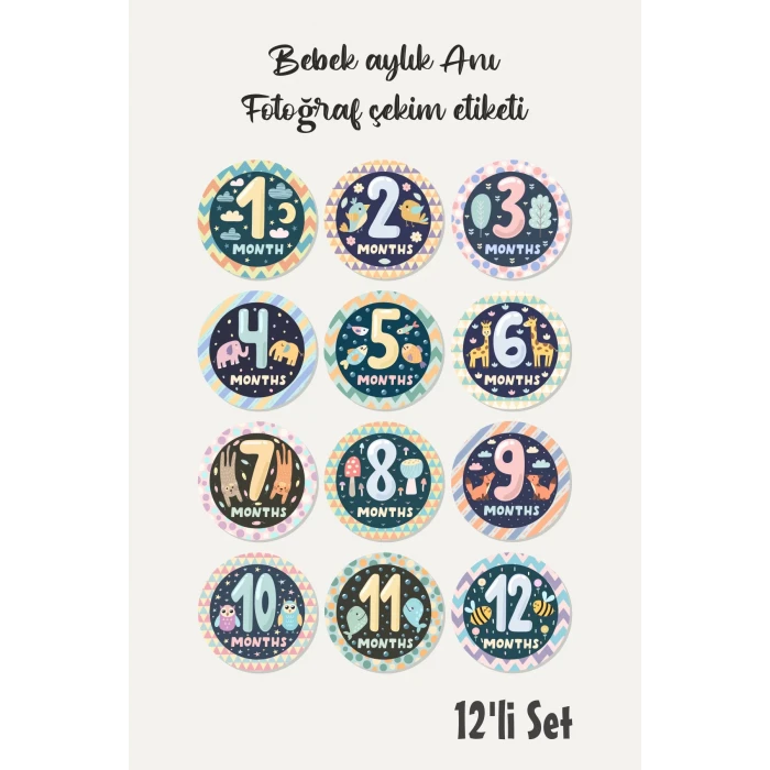 Bebek & Anne Aylık Fotoğraf Anı Çekim Etiketi (artanimals)