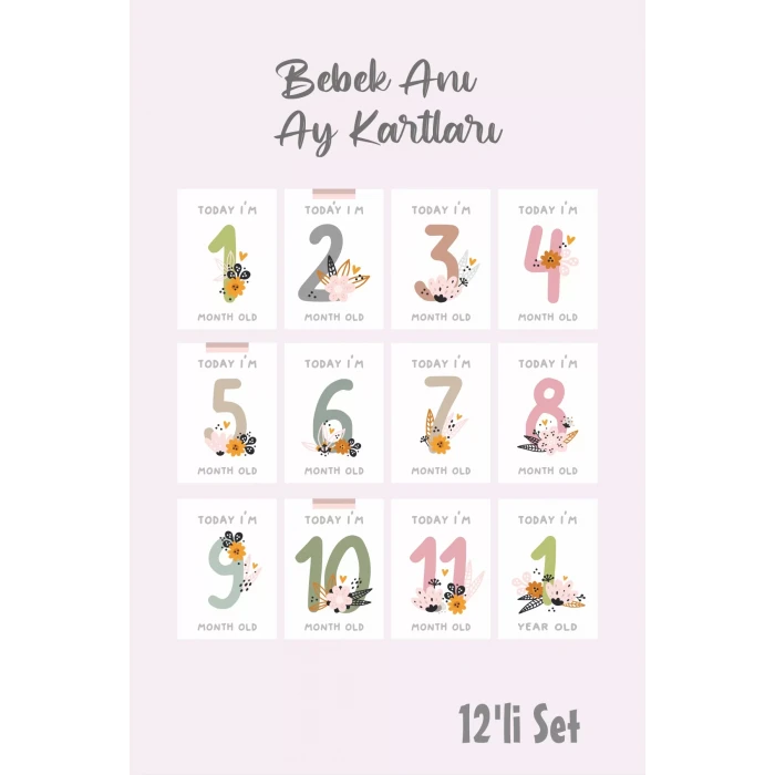 Bebek Aylık Fotoğraf Çekim Anı Kartı ( Flowers )