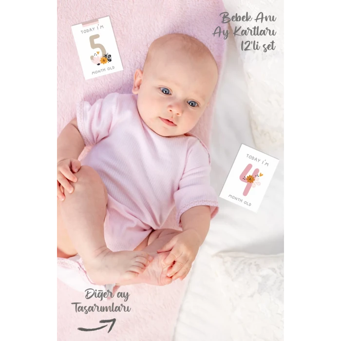 Bebek Aylık Fotoğraf Çekim Anı Kartı ( Flowers )