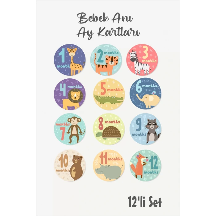 Bebek Aylık Fotoğraf Çekim Anı Kartı ( AnimalsBaby )