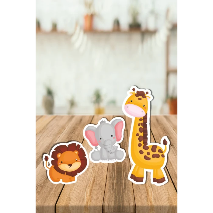 Safari Hayvanlar 3 lü Set Masaüstü Ayaklı Pano ( Masaüstü Ayaklı Dekor Pano )